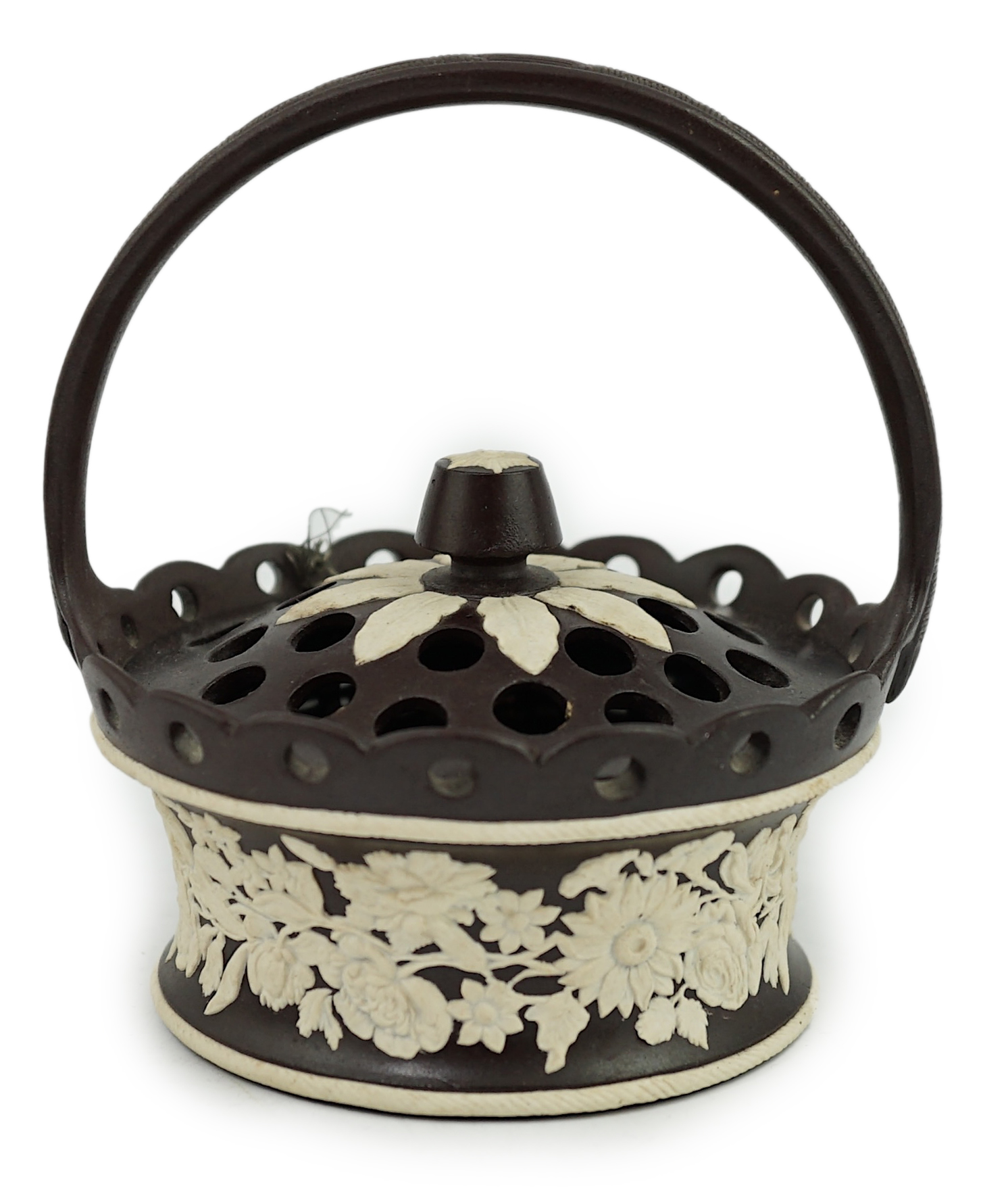 A pot pourri basket, with mark of Robert Wilson, Staffordshire, c.1790, 13cm. Condition - good